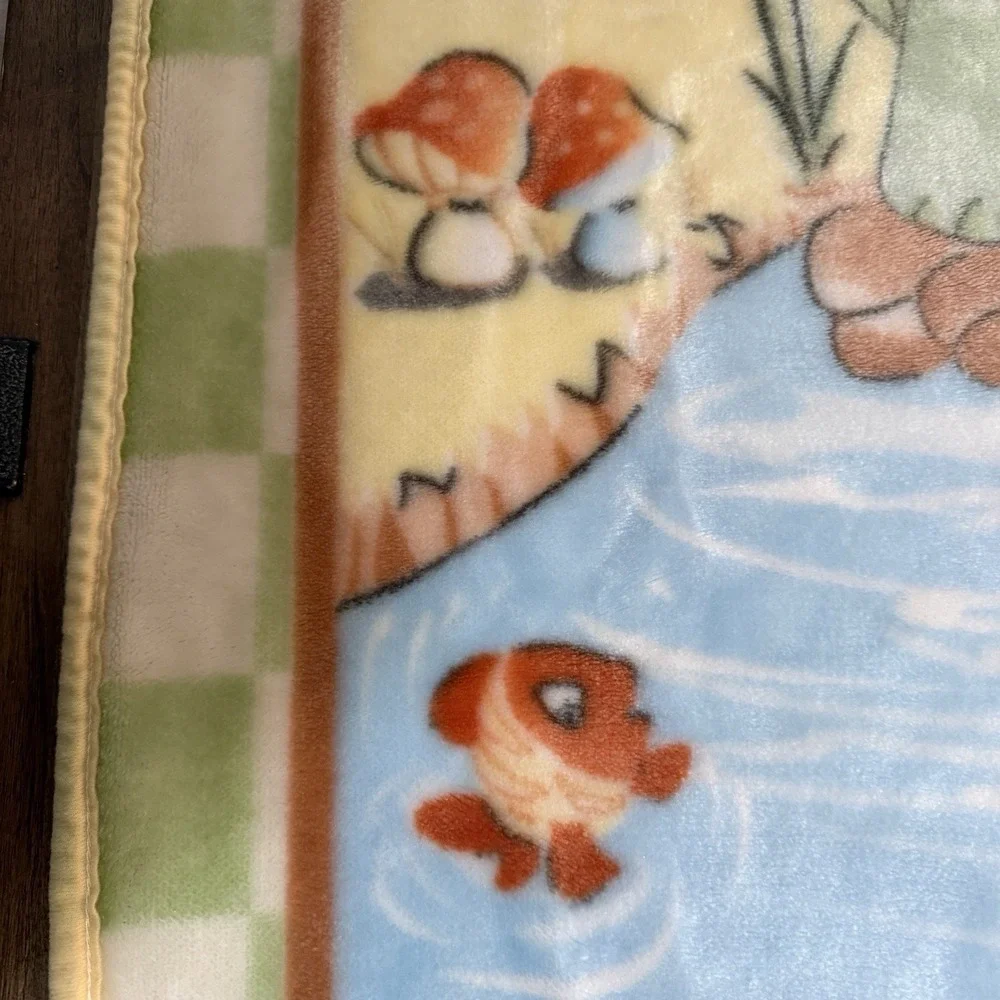 Vtg Nova Tex Baby Blanket Turtle Fish Mushrooms Rare HTF Plush Soft Crib‎